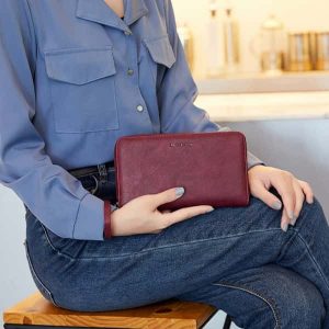 Women’s Soft Leather Wallet Big Capacity Long Purse Zipper Wallet