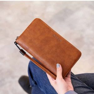 Women’s Soft Leather Wallet Big Capacity Long Purse Zipper Wallet